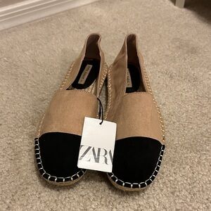 Zara Beige and Black Espadrilles Flats 41/10 New
